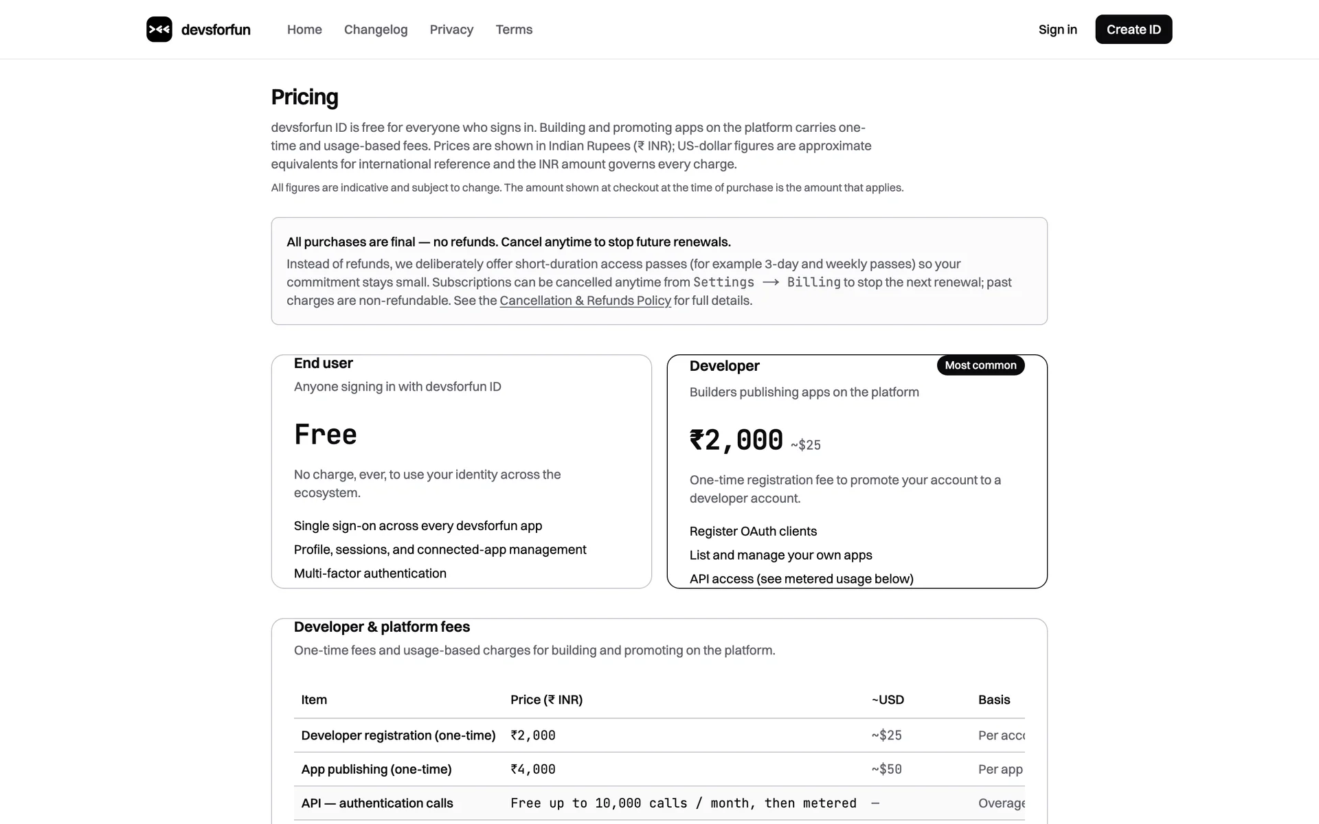 devsforfun ID pricing